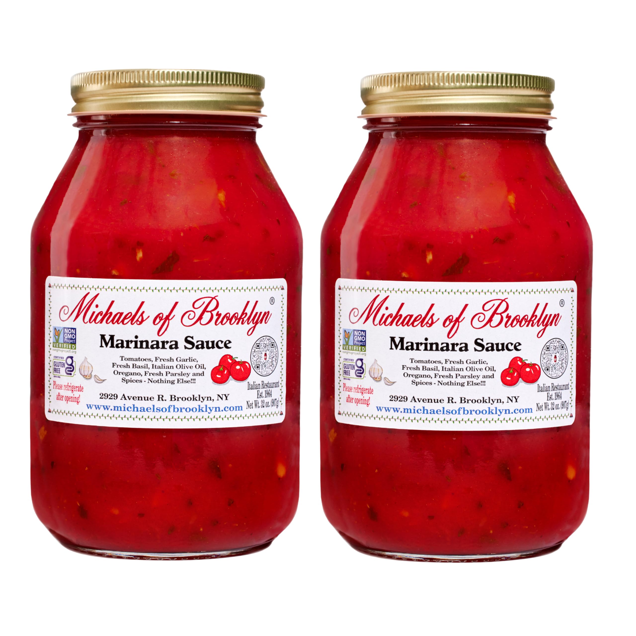 MICHAEL'S OF BROOKLYN Marinara Sauce, Non-GMO, Gluten Free, Fresh Tomato Sauce | Made with Fresh Tomatoes, Basic, Garlic, Olive Oil, Oregano, and Parsley - 32 oz (Pack of 2)