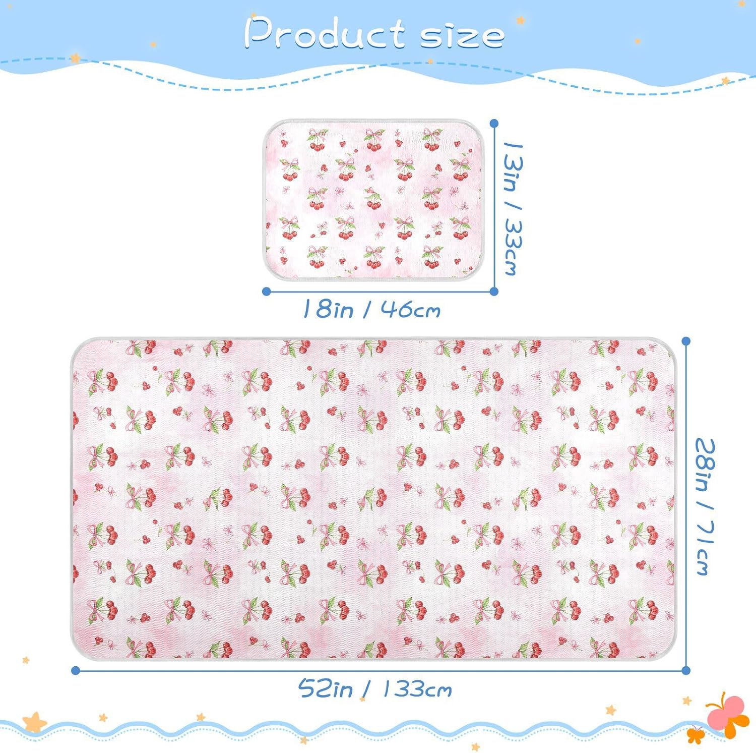 Baby Cooling Mat Watercolor Cherry Ice Silk Breathable Mesh Summer Crib Mattress Pad with Pillowcase, Soft Cooling Sleeping Surface for Infant & Toddler, 52"x28"