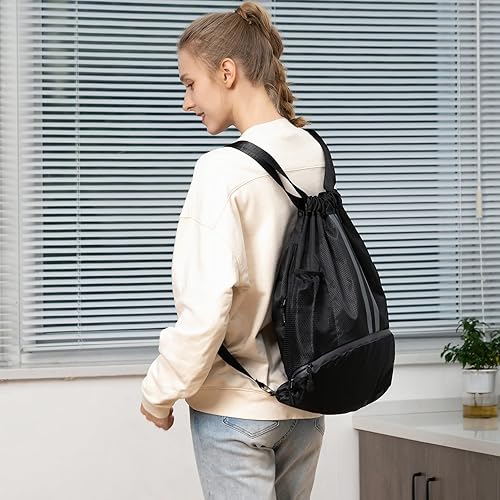 Miniatura 2 de Valleycomfy Mochila deportiva con cordón, resistente al agua, con bolsillos laterales de malla, compartimento para zapatos, mochila de gimnasio para