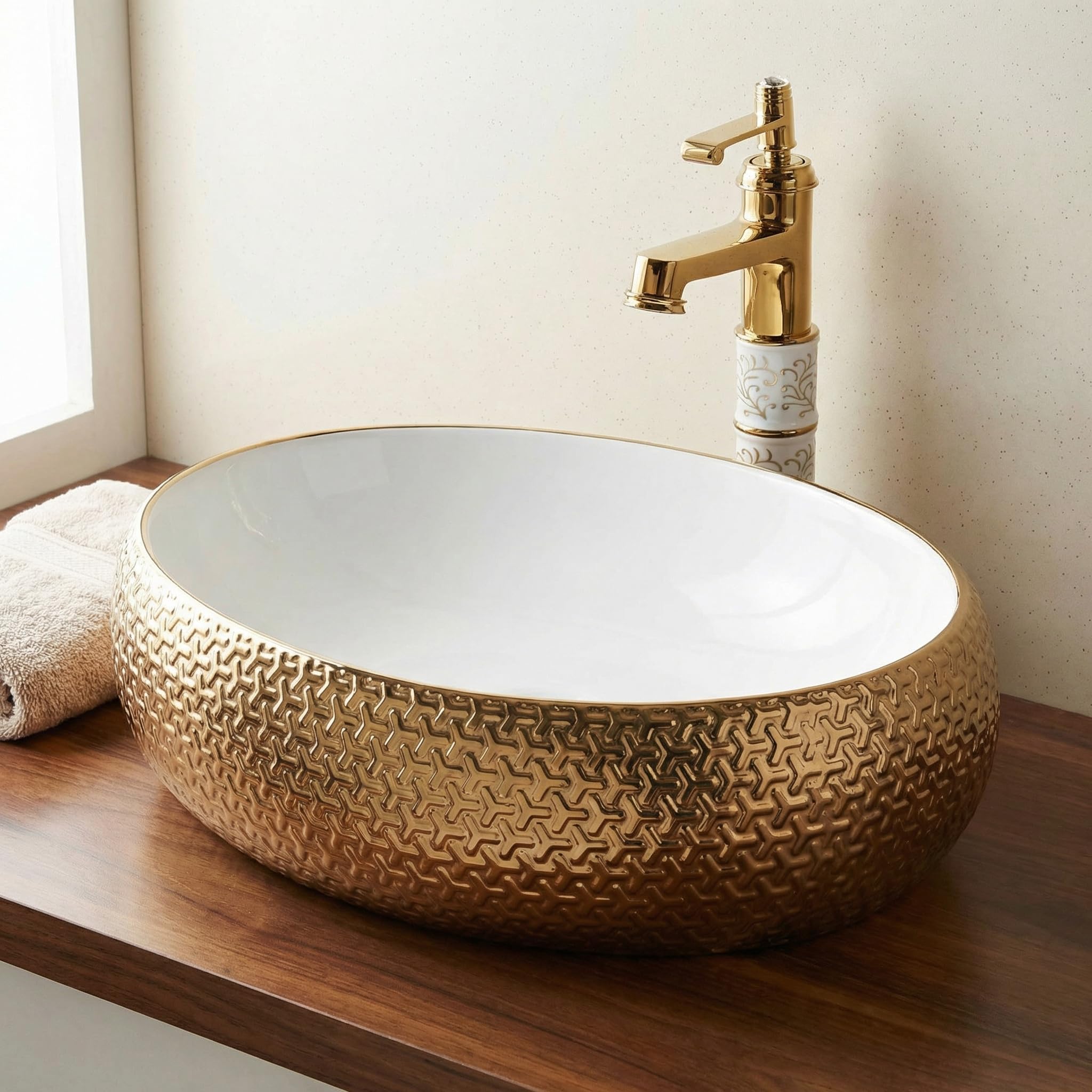 Gold Wash Basin - Ceramic Oval Sink - 24" FREE SHIPPING -10