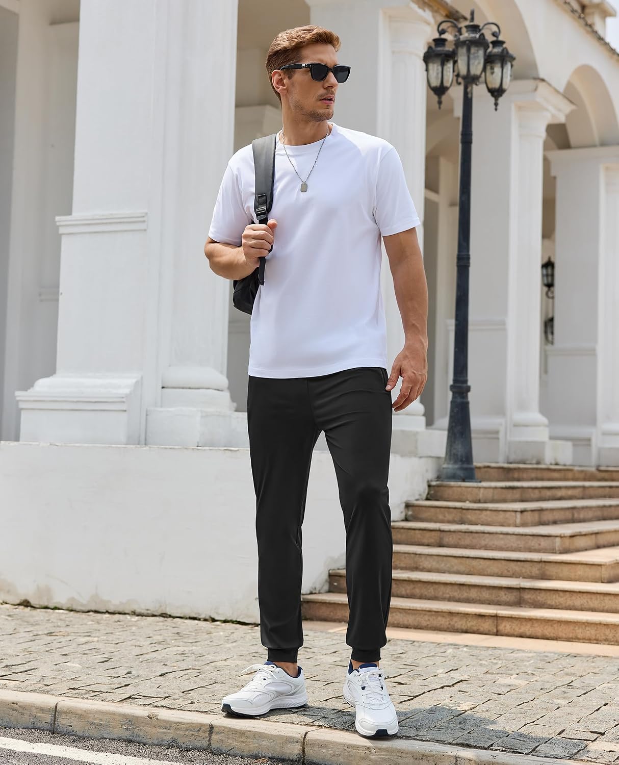 Mens Casual Joggers Pants Slim-fit Elastic Waist Pants with Zipper Pockets Golf Work Athletic Travel Trousers