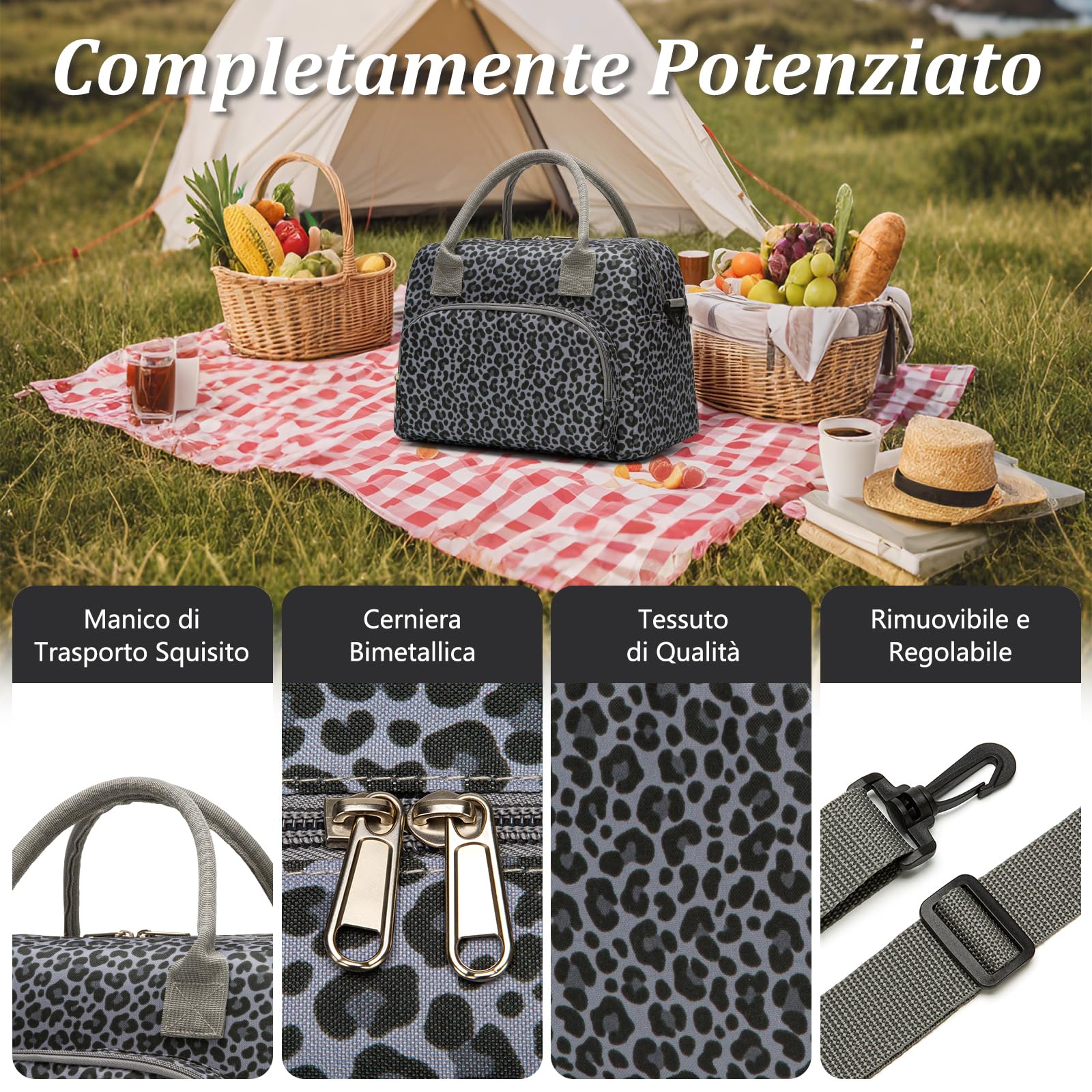 AOTM Borsa Termica Porta Pranzo Donna Uomo, Borsa Frigo con Capacità 12L, Spalline Regolabili, Facile da Pulire, Design Multi-Tasca, Portatile per Ufficio Scuola Viaggio Picnic