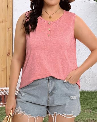 Womens Plus Size Tops Summer Sleeveless Loose Fit Button Down Tanks Top Blouse Shirts 2026
