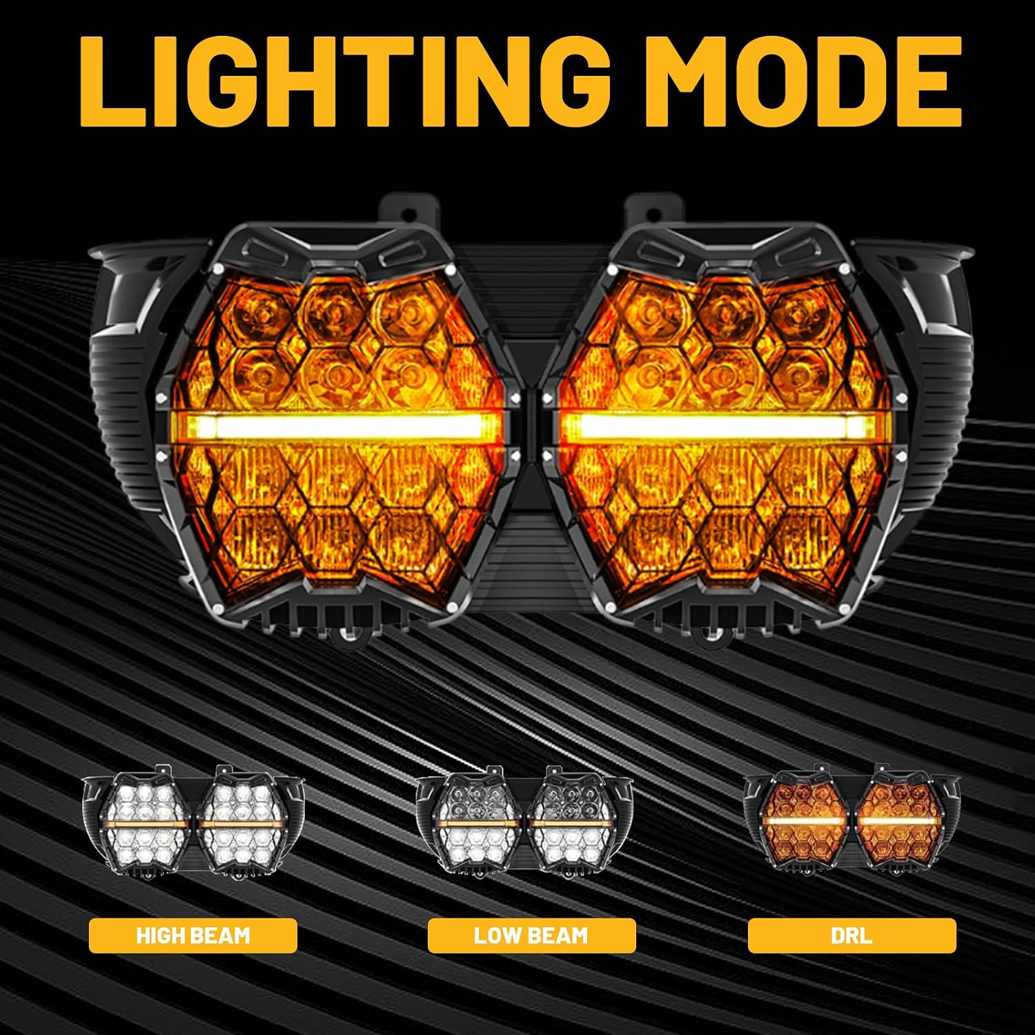 240W High Power Dual Motorcycles LED Headlight with High Low Beam Amber DRL Honeycomb design DOT Certification Headlight Compatible with Road glide 2015-2023(White)