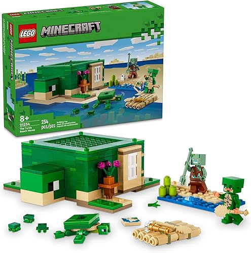 LEGO Minecraft - Juguete de construcción de la casa de playa de la tortuga, juego de construcción de casa de Minecraft con figuras de tortuga,