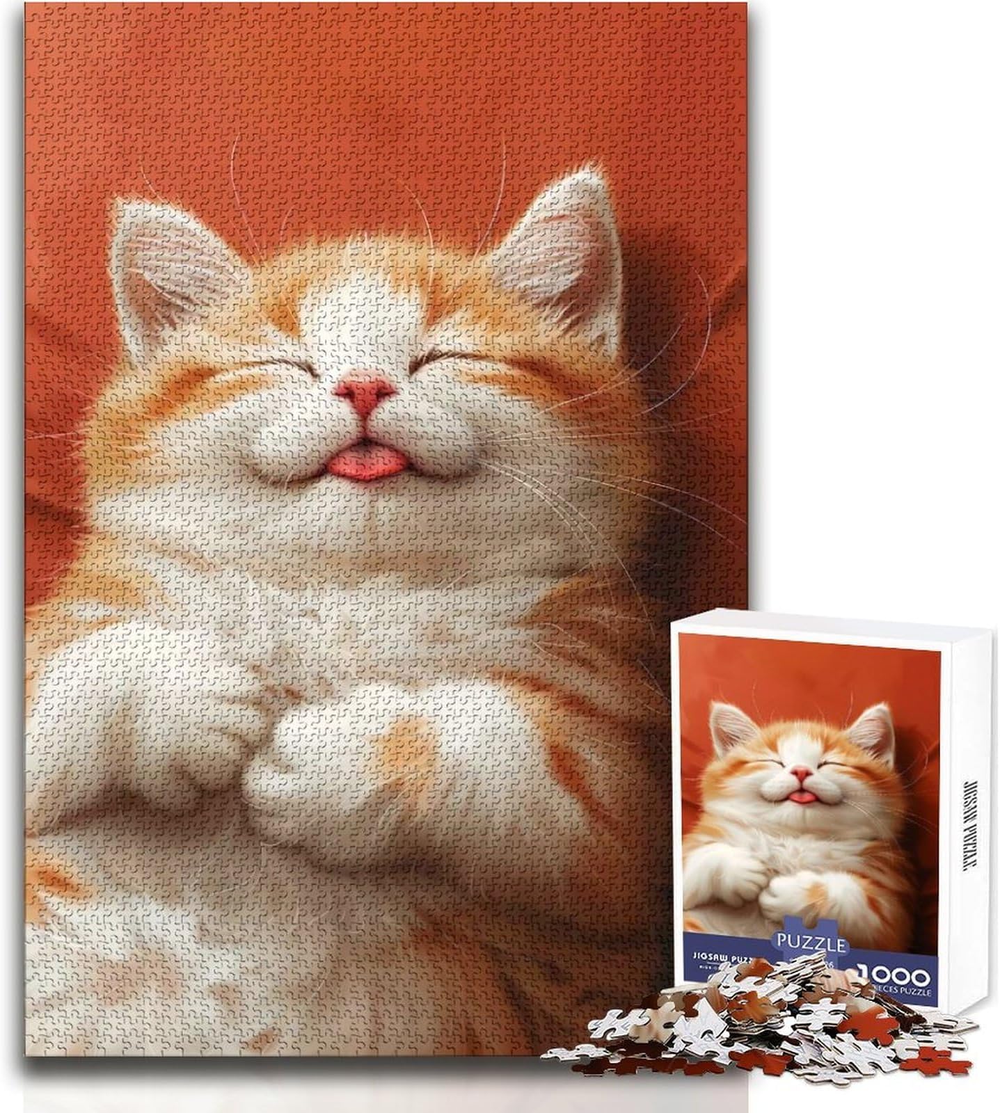 1000 Piece Jigsaw Puzzles for Adults Jigsaw Cute Sleeping Tabby Kitten Challenging Game Toys Difficult Challenge Gifts Ideas Size 38x26cm