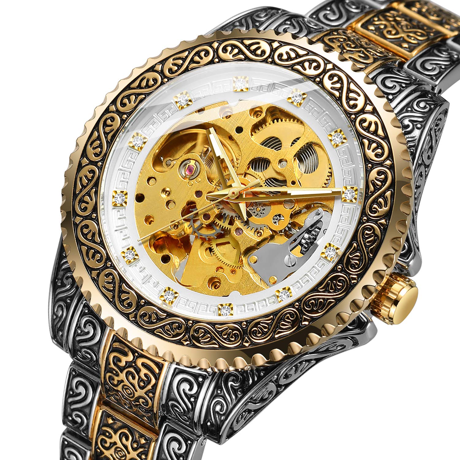 FORSINING Relojes mecánicos para hombres Regalo grabado automático impermeable esqueleto reloj de pulsera