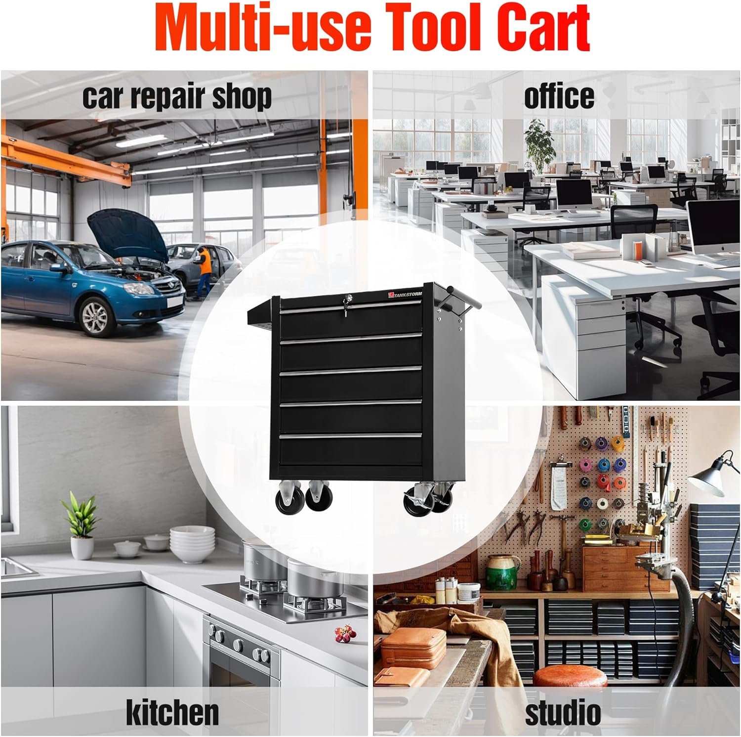 5-Drawer Rolling Tool Chest with Wheels, Heavy Duty Lockable Metal Tool Cabinet, Rolling Tool Box Organizer for Garage, Workshop, Repair Shop, Black