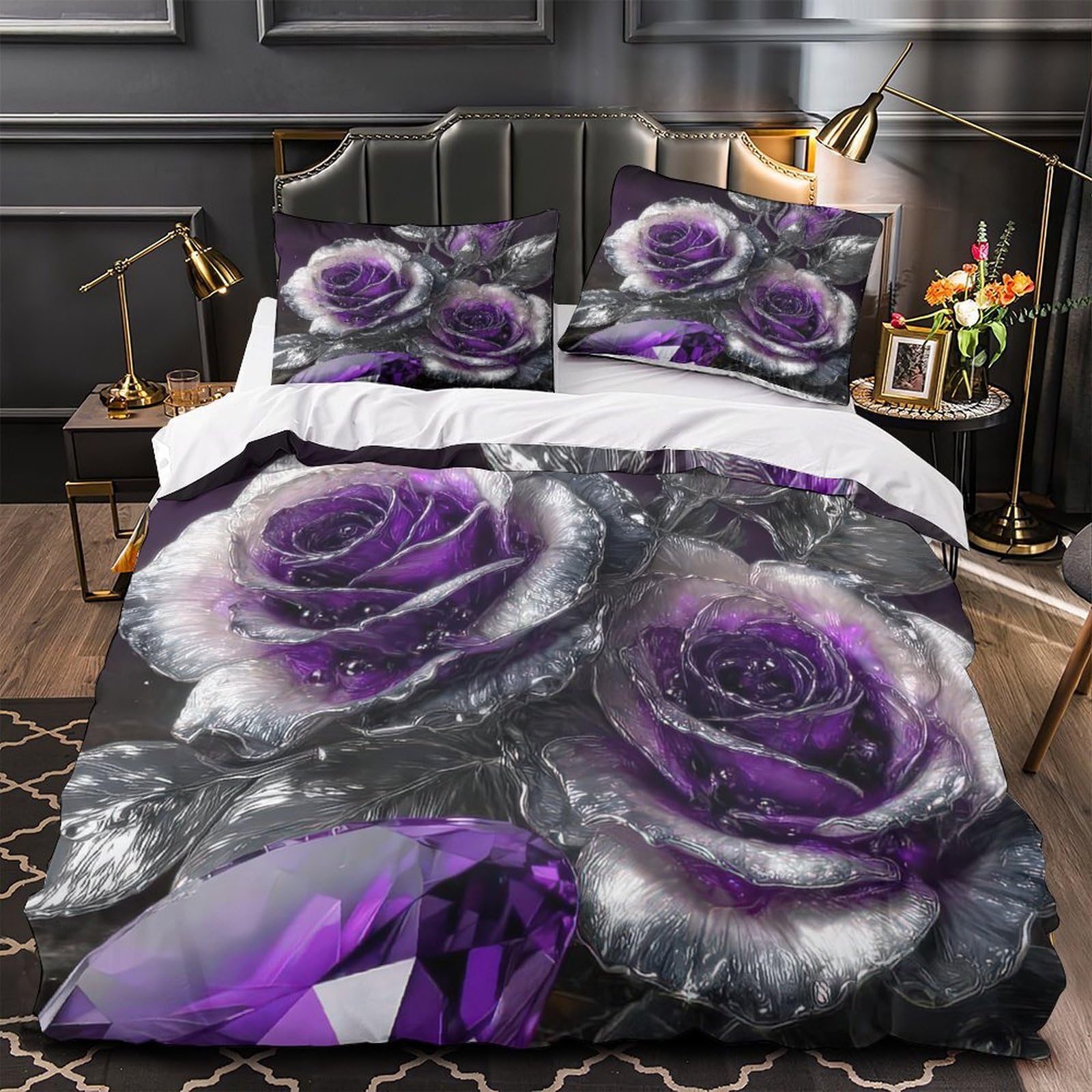 Housse de couette microfibre de qualité supérieure parure de lit effet 3D King