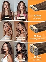 Vista 6 de DOORES Extensiones de cabello de cabello humano real, marrón oscuro a marrón castaño, 10 pulgadas, 20g, 10 piezas, extensiones de cabello con cinta