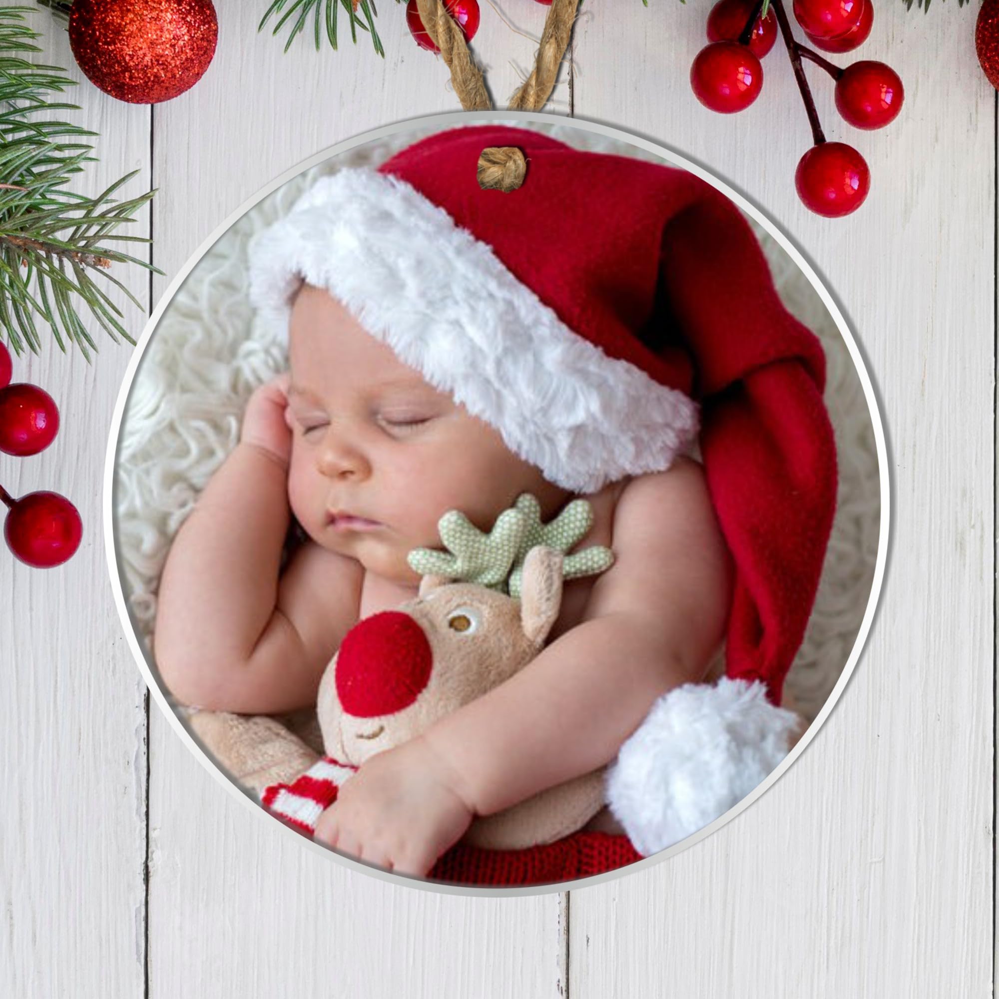 Personalised Baby Photo Christmas Bauble - Christmas Tree Ornament, Custom Photo Tree Hanging Decoration Festive Family Keepsake Gifts (Acrylic - Indoor & Outdoor Use)