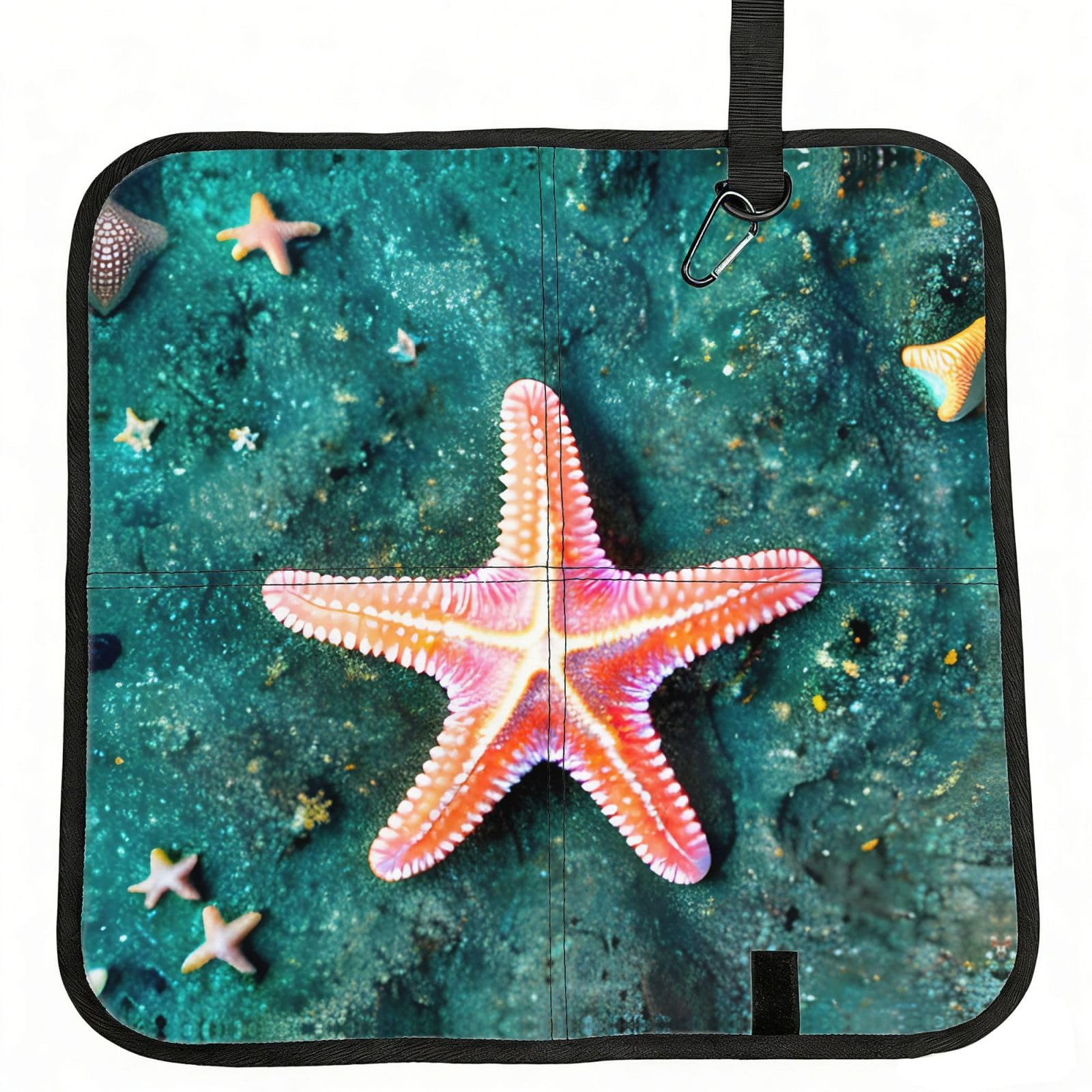 YGLHBDPBF Seawater Seashell Starfish Print Camping seat cushion,Foldable Sitting Pads,Save Backpack Space for Hiking