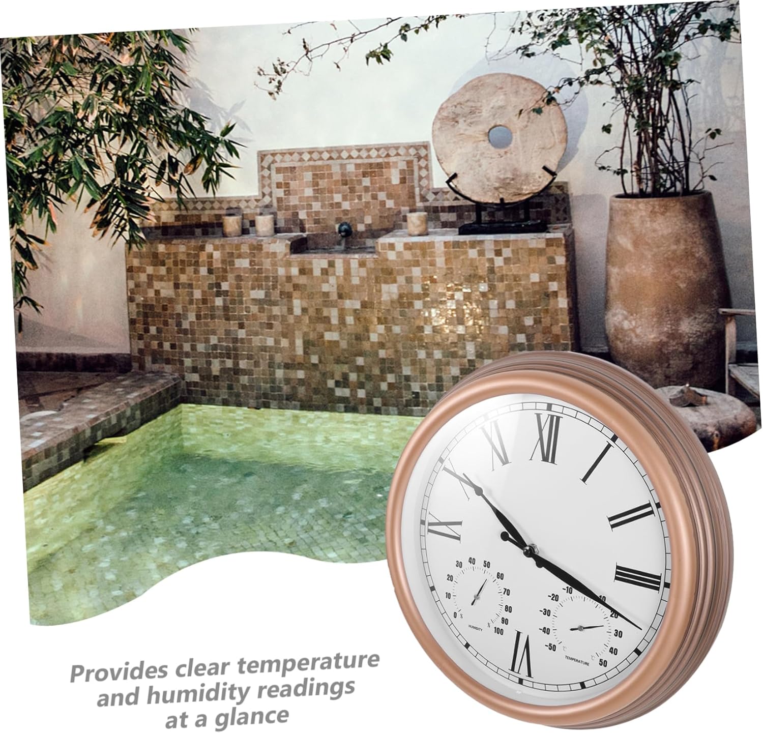Outdoor Wall Clock with Thermometer and Hygrometer Garden Patio Clock Silent Battery Operated for Easy and Humidity Reading