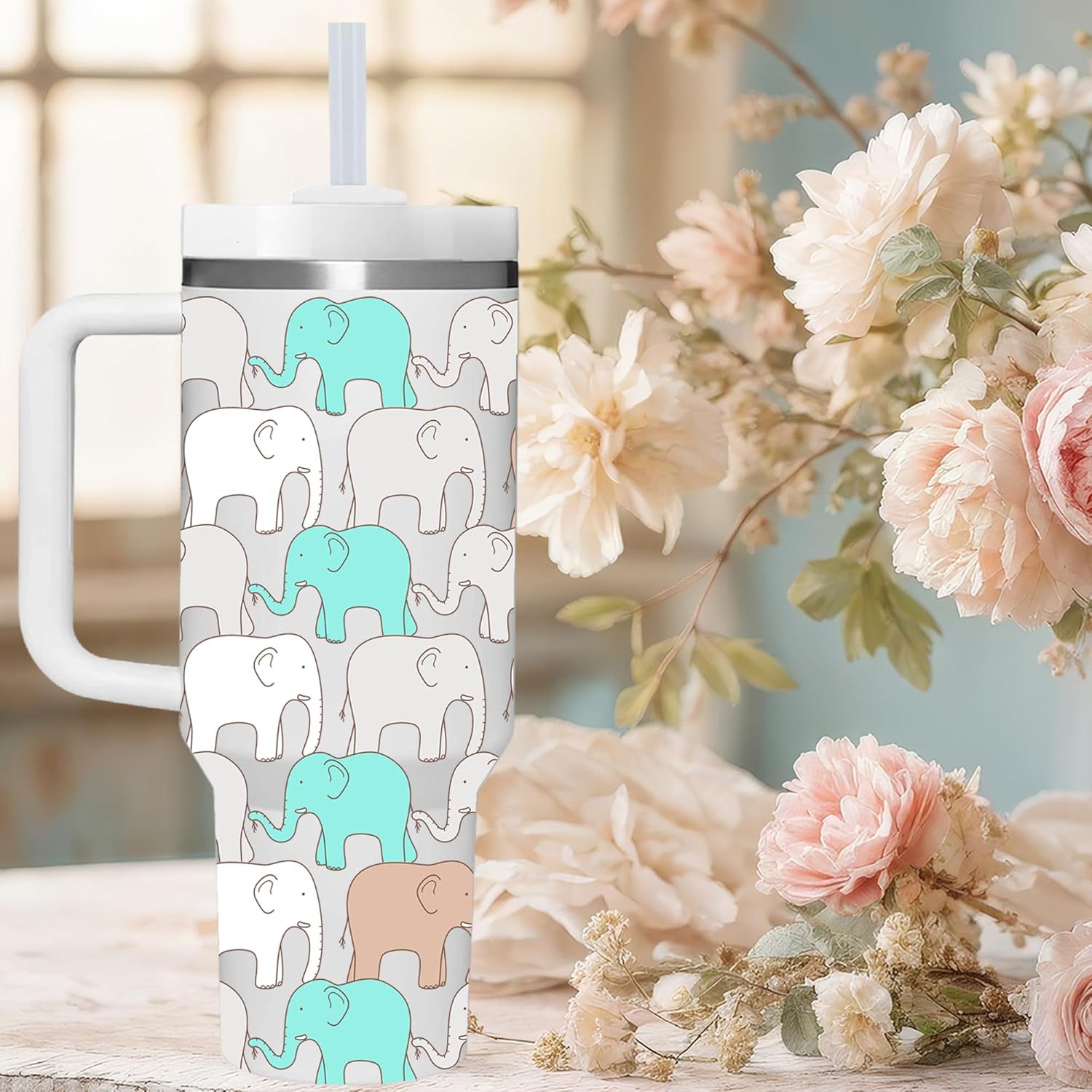 40 OZ Elephant Tumbler with Handle.Elephant Lover Cup Gift.40 OZ Unique Birthday Christmas Elephant Tumblers Gifts for Women Men. - Image 5