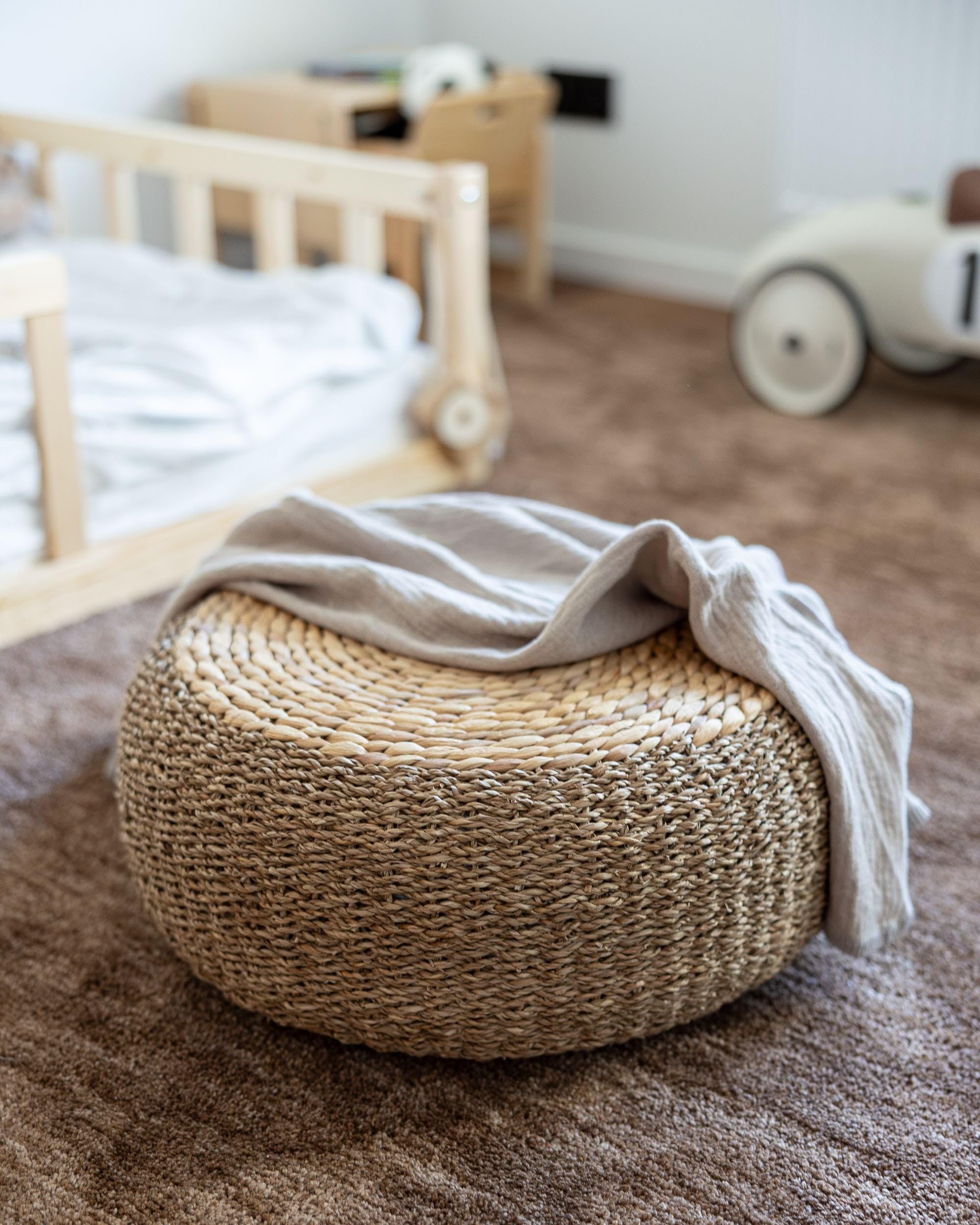 Beliani Pouf Wasserhyazinthe/Seegras natürlich beige rund ⌀ 50 cm geflochten Backan