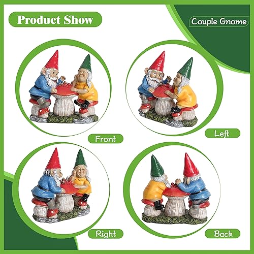 Miniatura 3 de Estatua de gnomo de jardín para decoración al aire libre, figura de gnomo de pareja en seta para exterior, jardín, señor y señora, gnomo jugando