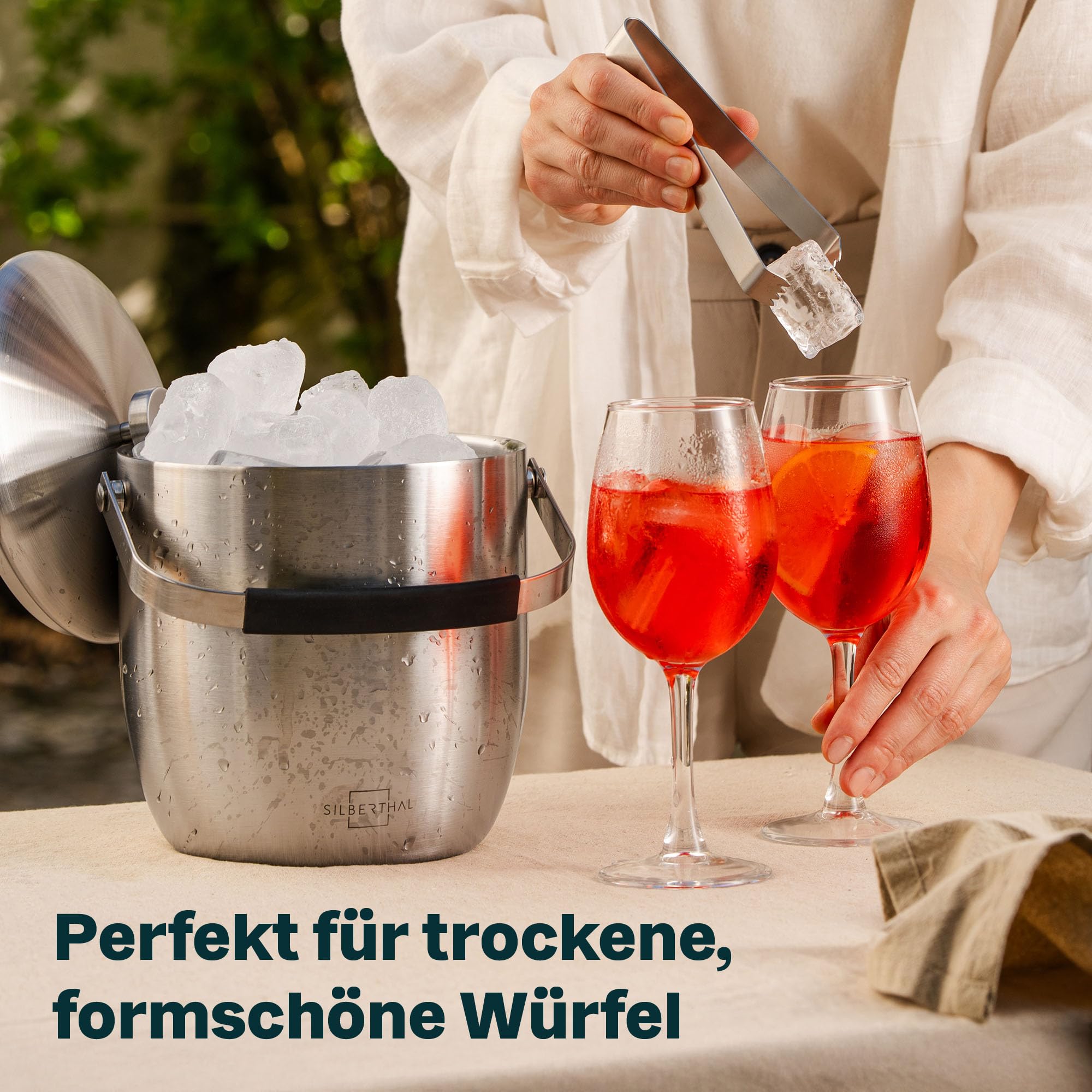 SILBERTHAL Eiswürfelbehälter Edelstahl 3L – Doppelwandig Isoliert – Eisbehälter mit Deckel & Zange – Eiskübel Ice Bucket für Cocktails, Wein, Sekt & Alkoholfreies – Weinkühler Flaschenkühler