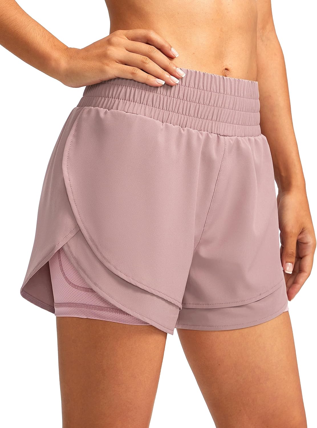 Soothfeel Women’s 2 in 1 Running Shorts High Waisted Athletic Shorts Exercise Gym Workout Shorts for Women with Pockets