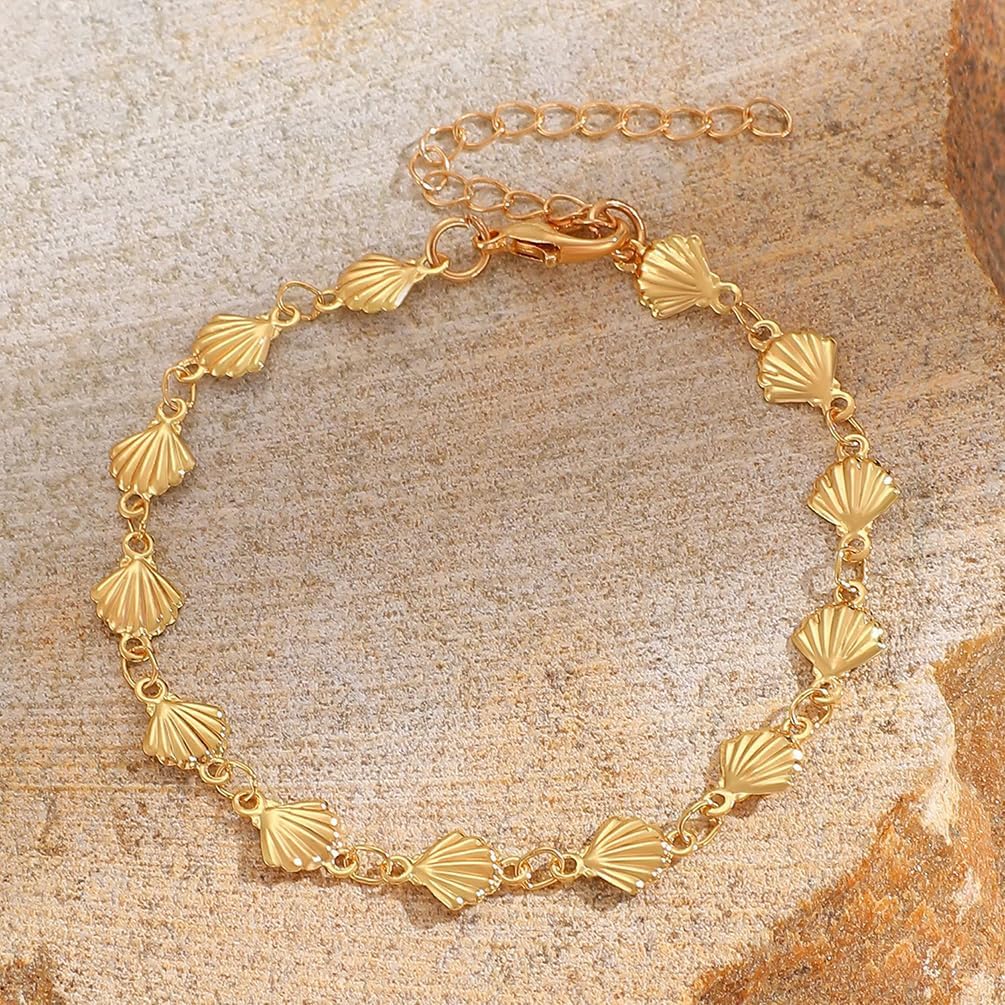 Statement Gold Small Beaded Seashell Chain Bracelet for Women, Dainty Simple Ocean Beach Sea Shell Bracelets Non Tarnish Boho Hawaii Vacation Jewelry - Image 4