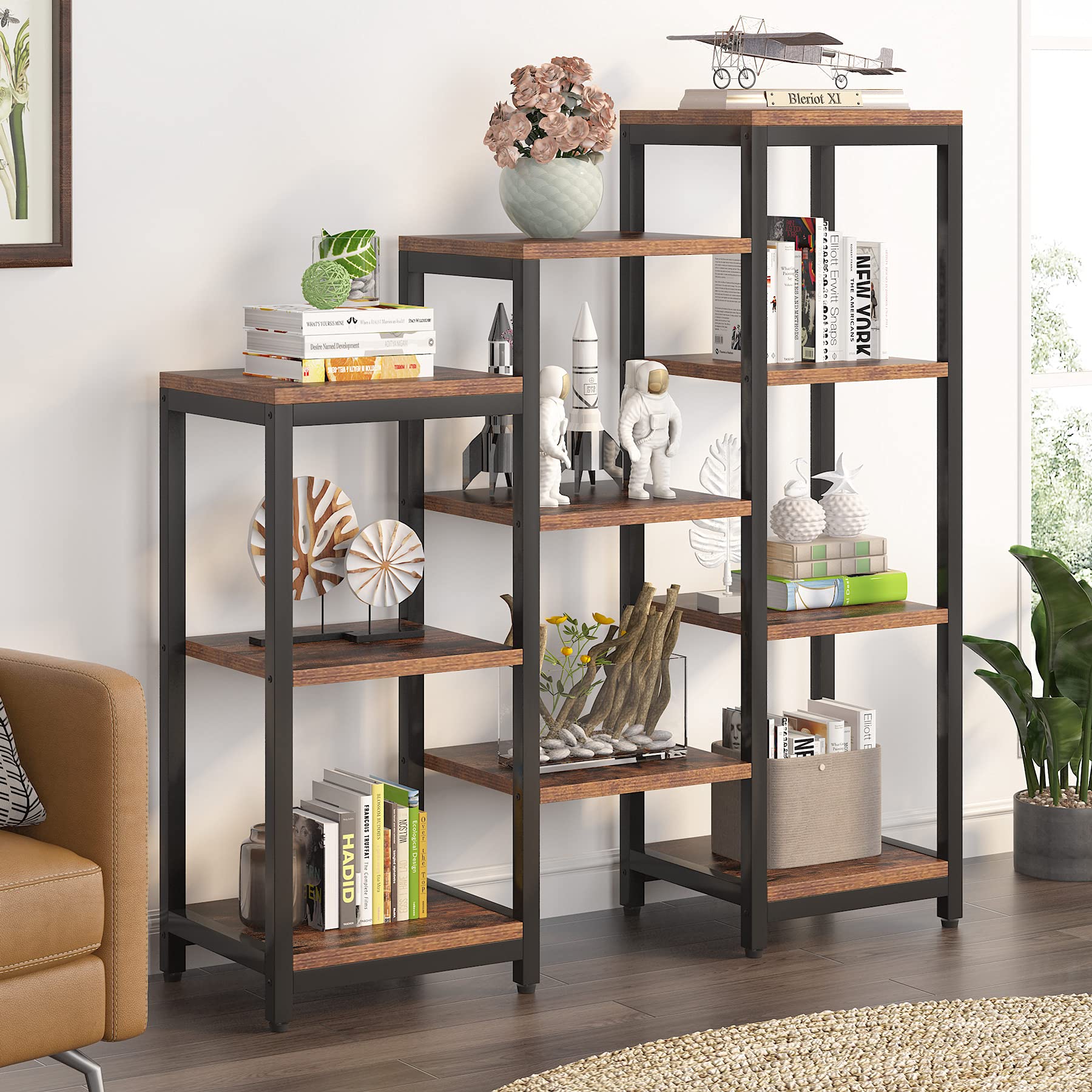 Buy Tribesigns 4Tier Bookshelves and Bookcases, Wooden Rustic Ladder Corner Bookshelf Open Step