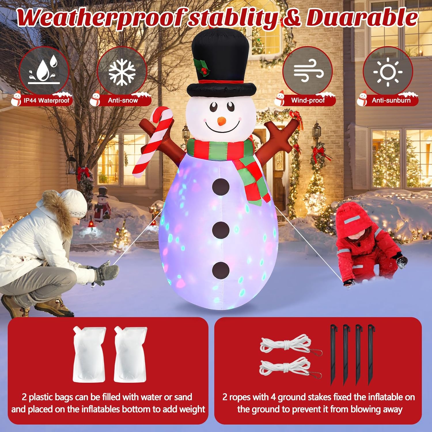 Danxilu 5 FT Christmas Inflatables Snowman with Colorful Rotating Led Lights Outdoor Yard Decorations, Blow Up Cute Snowman Xmas Frosty Winter Decor Clearance for Indoor Lawn Garden Holiday Party