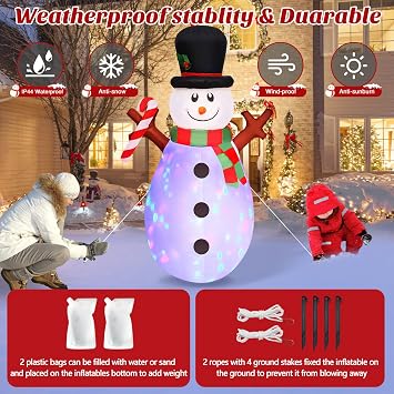 Danxilu 5 FT Christmas Inflatables Snowman with Colorful Rotating Led Lights Outdoor Yard Decorations, Blow Up Cute Snowman Xmas Frosty Winter Decor Clearance for Indoor Lawn Garden Holiday Party