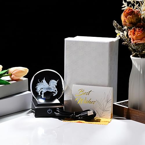 Miniatura 5 de Qianwei Regalos de unicornio para mujer, bola de cristal 3D de 3.14 pulgadas - 3.150 in, decoración de unicornio láser, animales de vidrio, figuras