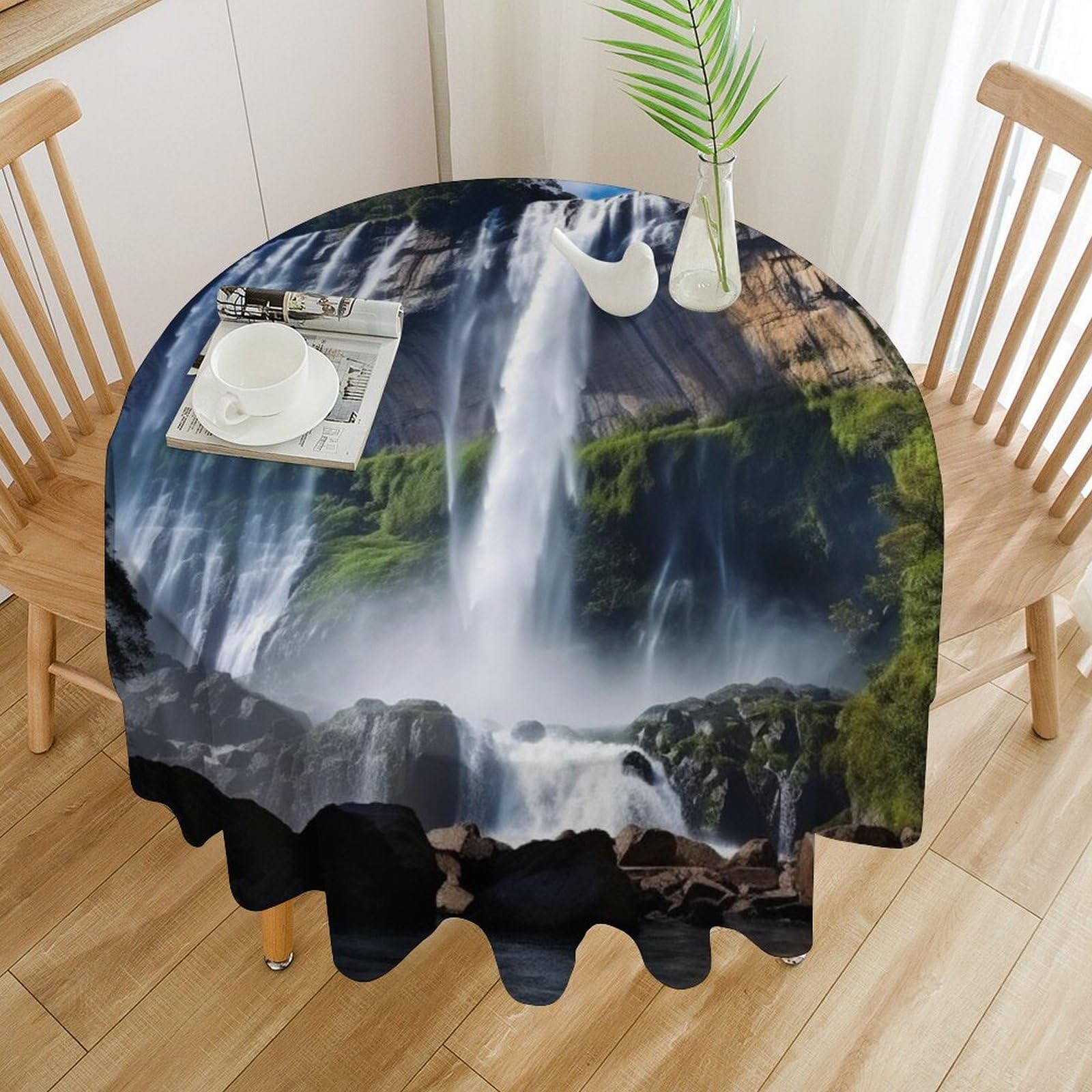 Nappe ronde imperméable lavable anti-tache pour cuisine et terrasse