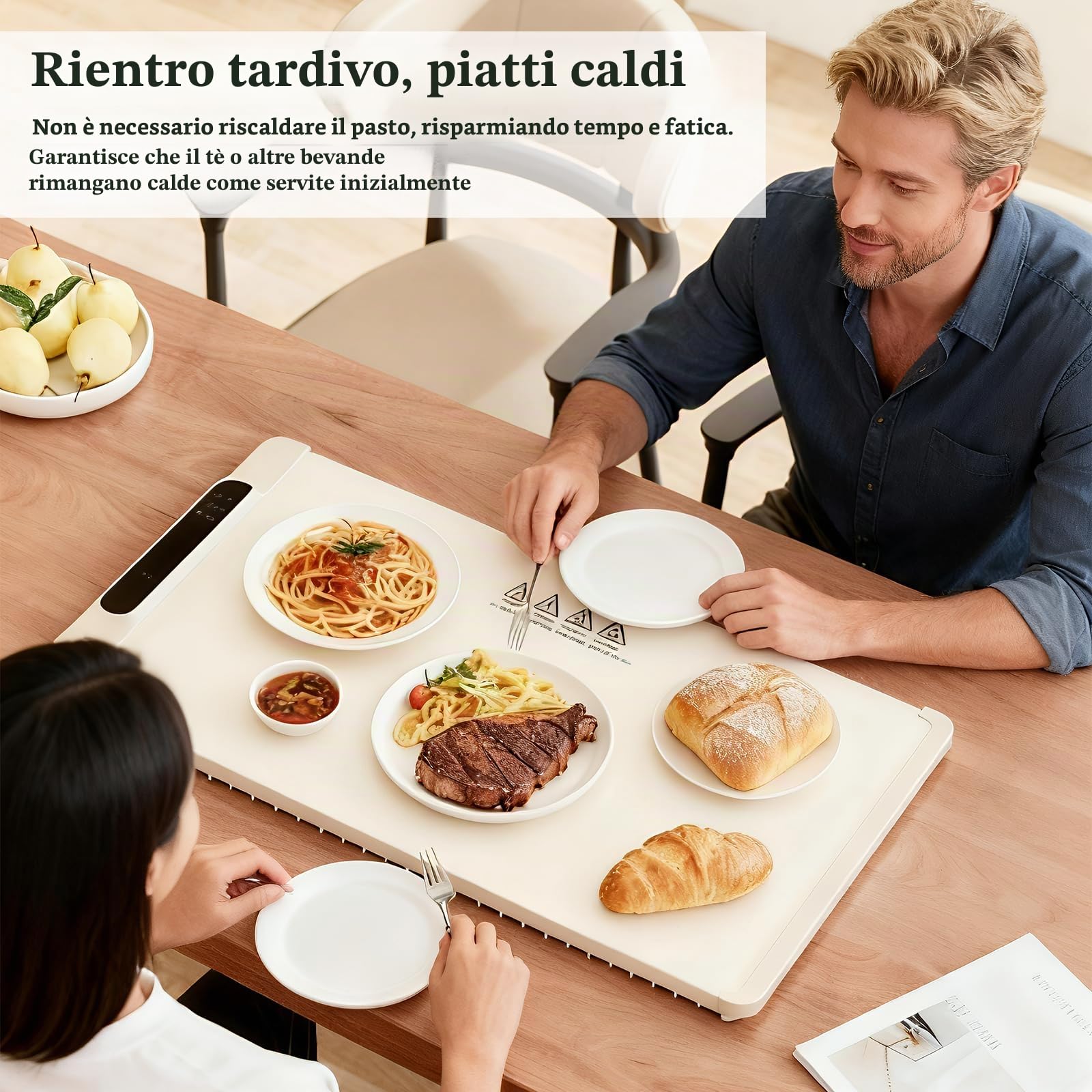 Scaldalibo elettrico con temperatura regolabile 35-100 ℃ e timer da 4 ore, 6 modalità di riscaldamento con protezione per bambini, riscaldamento su tutta la superficie, per feste a buffet in famiglia