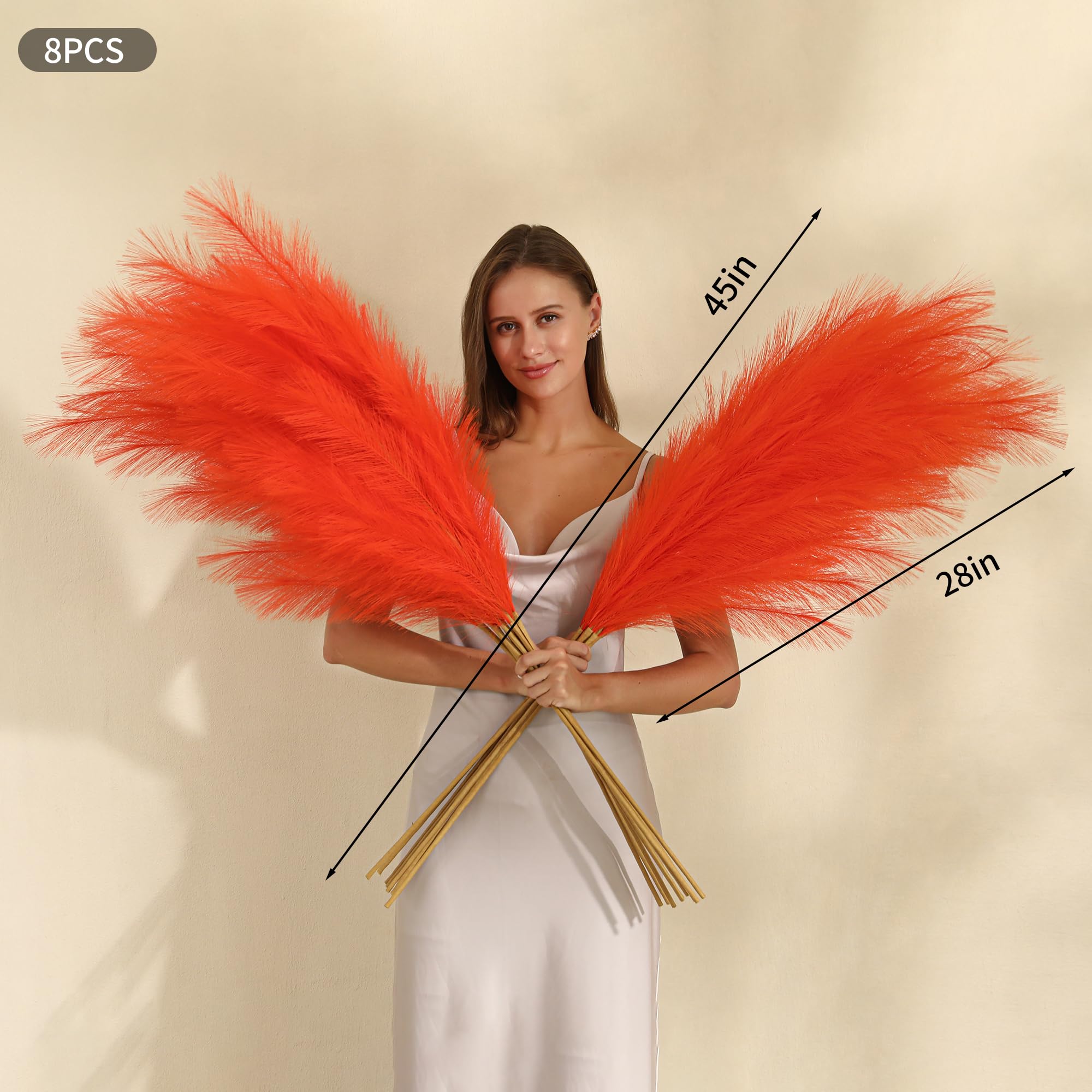 Snapklik.com : Wertuirk Orange Pampas Grass Decor- 45-Inch Set Of 8