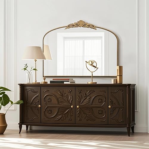 Miniatura 7 de Micasso Espejo antiguo de oro grande espejo arqueado barroco francés de 40 x 30 pulgadas, espejos vintage ornamentados tradicionales para