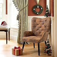 Vista 1 de ECOTOUGE Silla WingBack, silla de acento rústica con brazos tapizados, respaldo de botón para sala de estar (marrón)