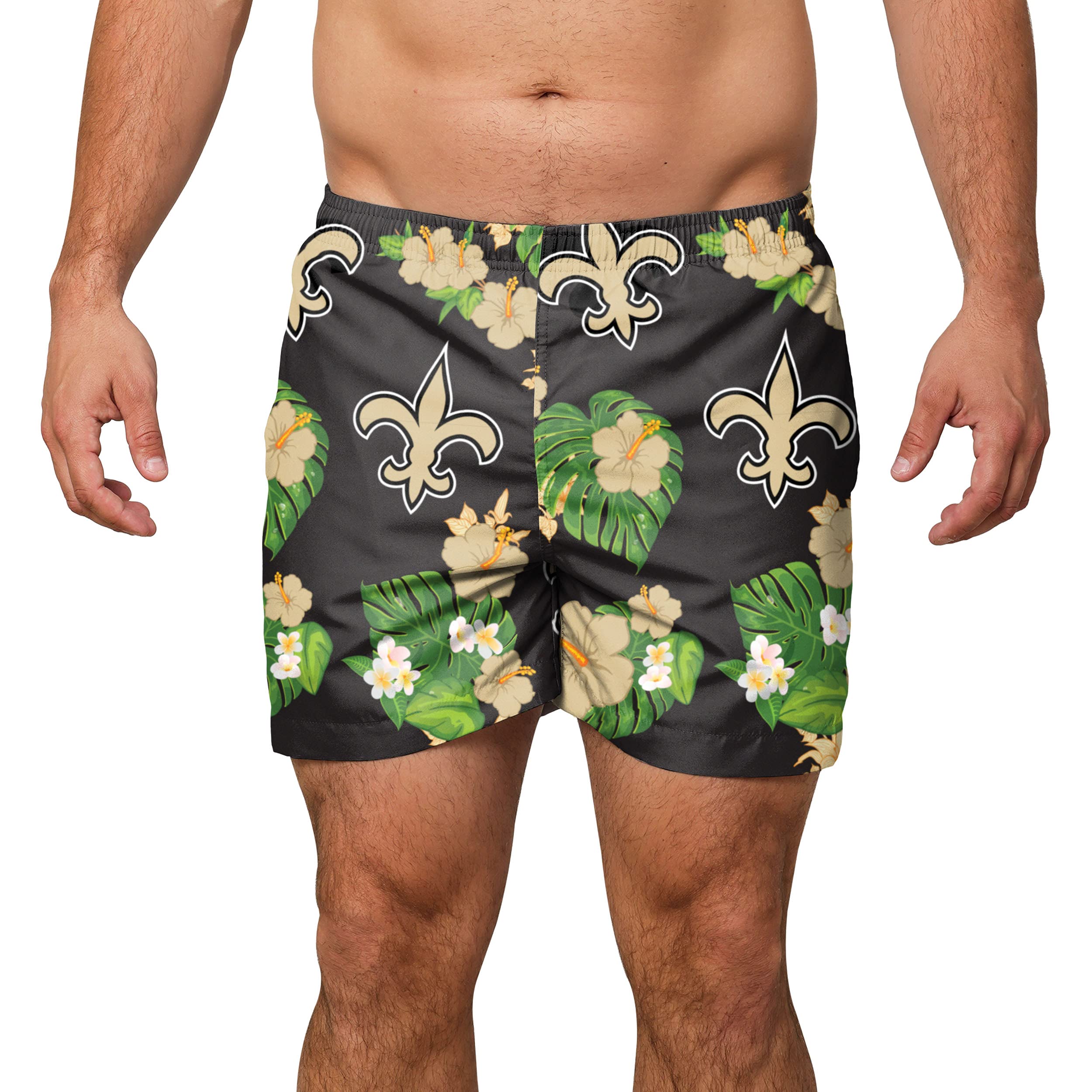 FOCO NFL Mens NFL Team Logo Floral Hawaiian Swim Suit Trunks