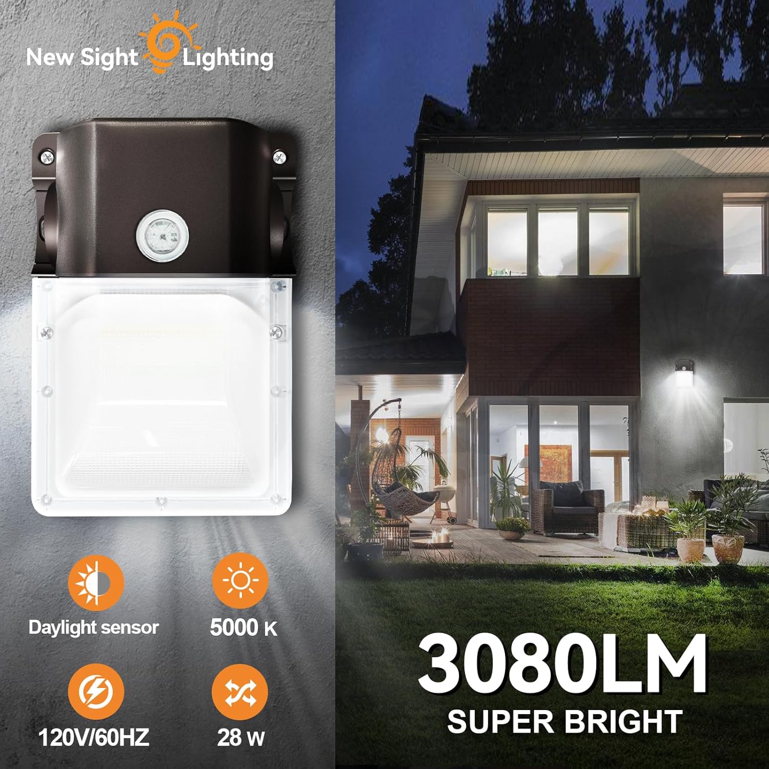 Key features of the 28W LED Wall Pack Light including brightness and color temperature