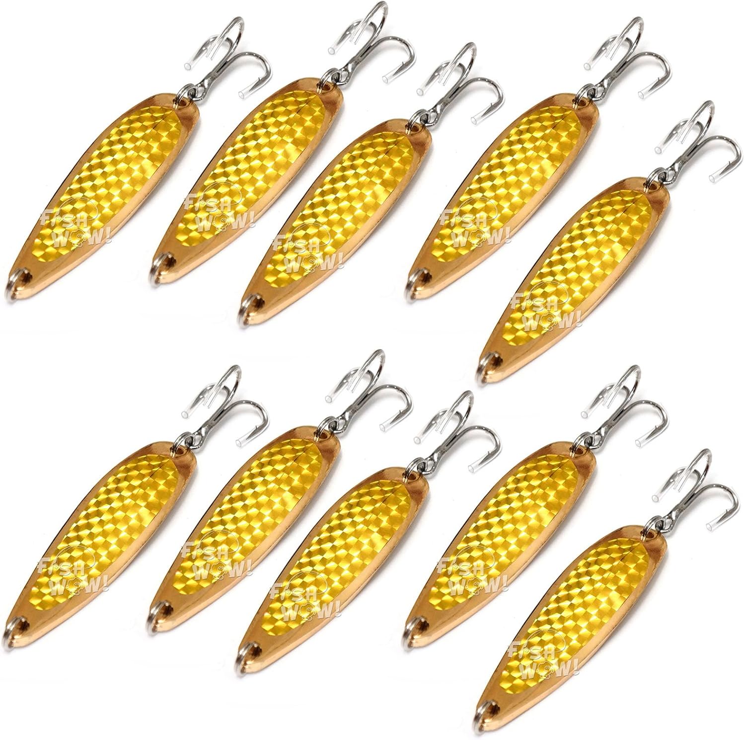 10pcs 3oz 6inch Fishing Spoon with Treble Hook Fish Jig Bait Lures Gold Tape - Fish WOW!