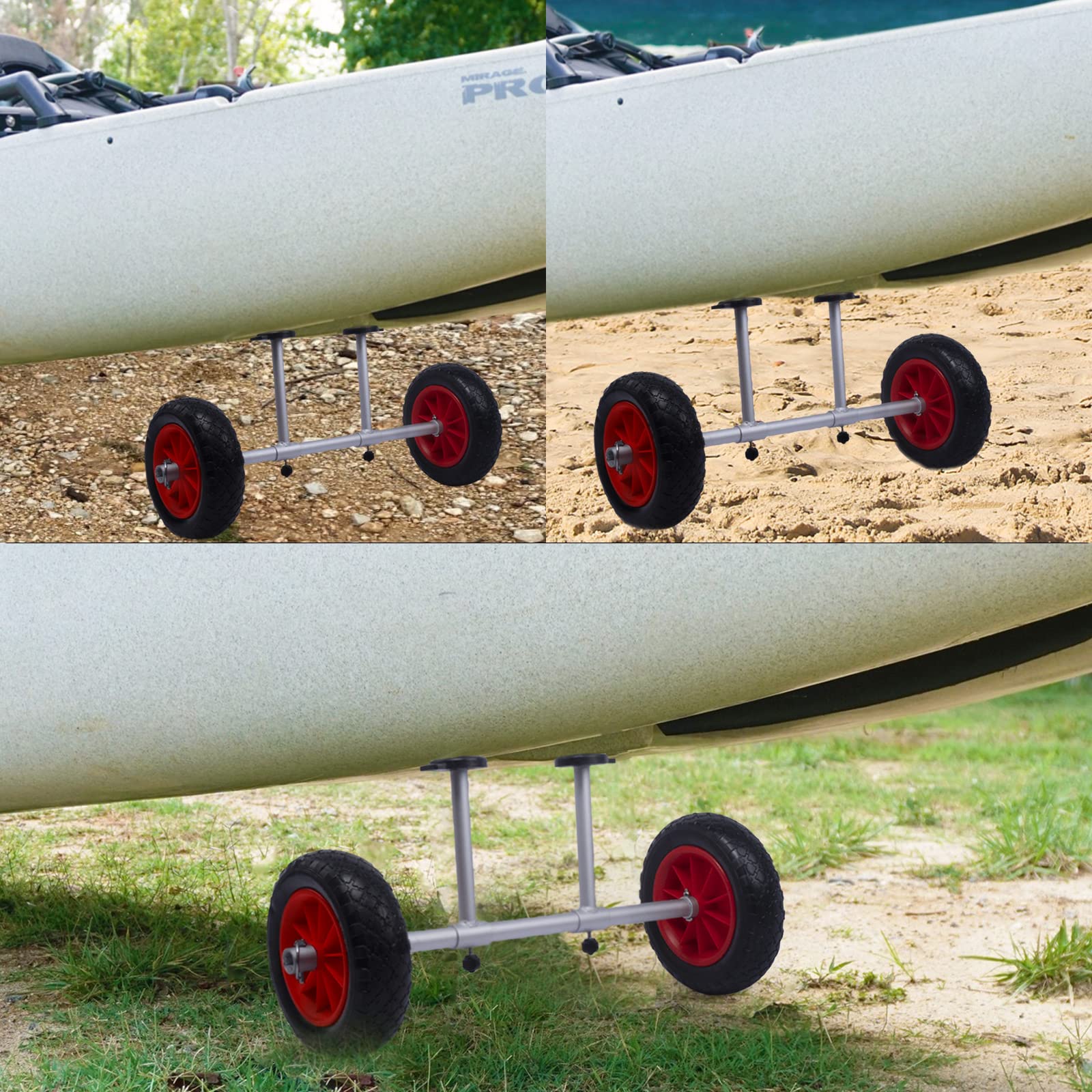 GanFindX Quick-Detachable Stainless Steel Sit On Top Kayak Cart With Flat Free Wheels Width Adjustable Canoe Trolley Suitable For Kinds Of Kayaks And Canoe With Plug Holes