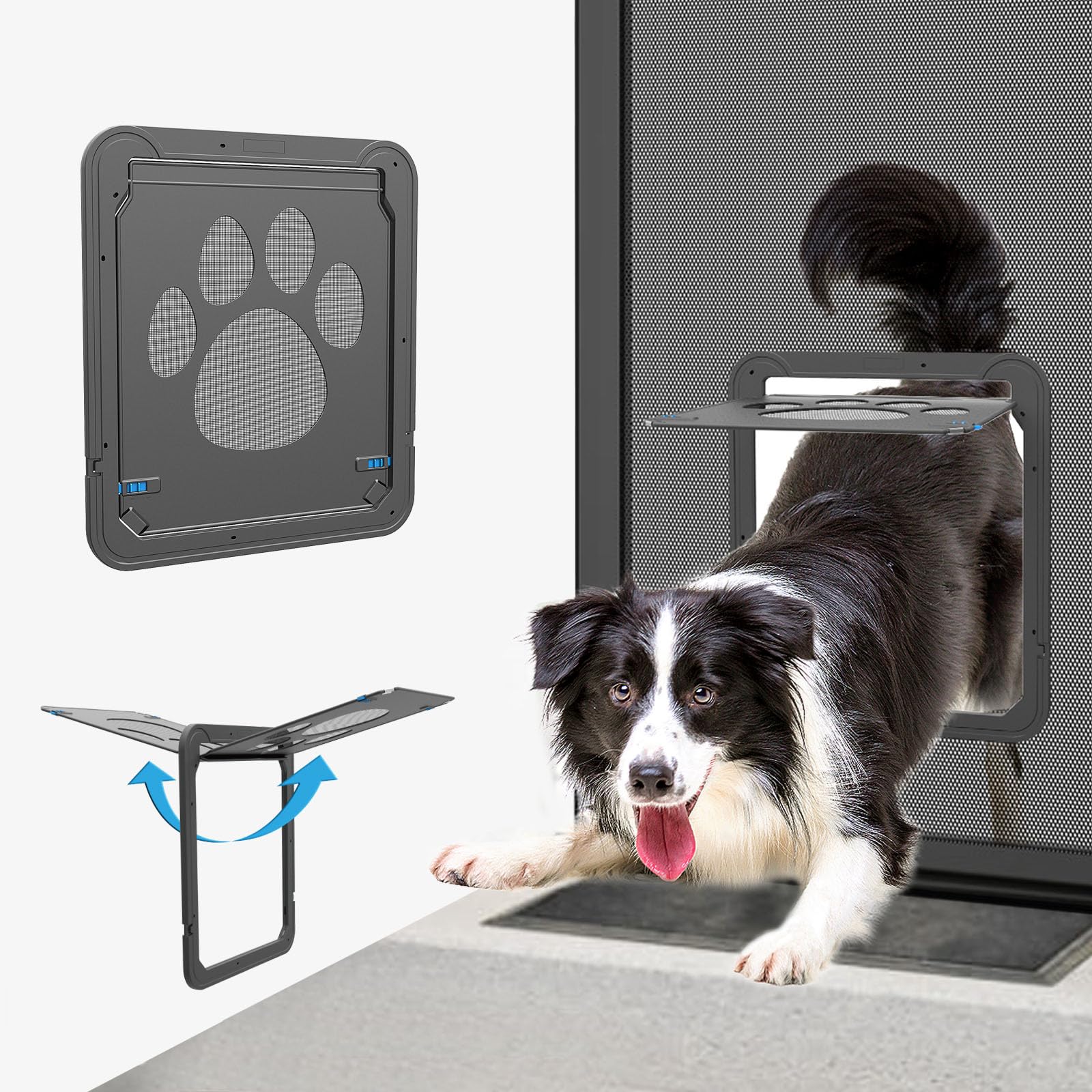 Enjoying Pet Screen Door 12.2" x 14" Inner Door Size, Dog Doors with Replacement Magnetic Flap Lockable Dog Screen Door, Black