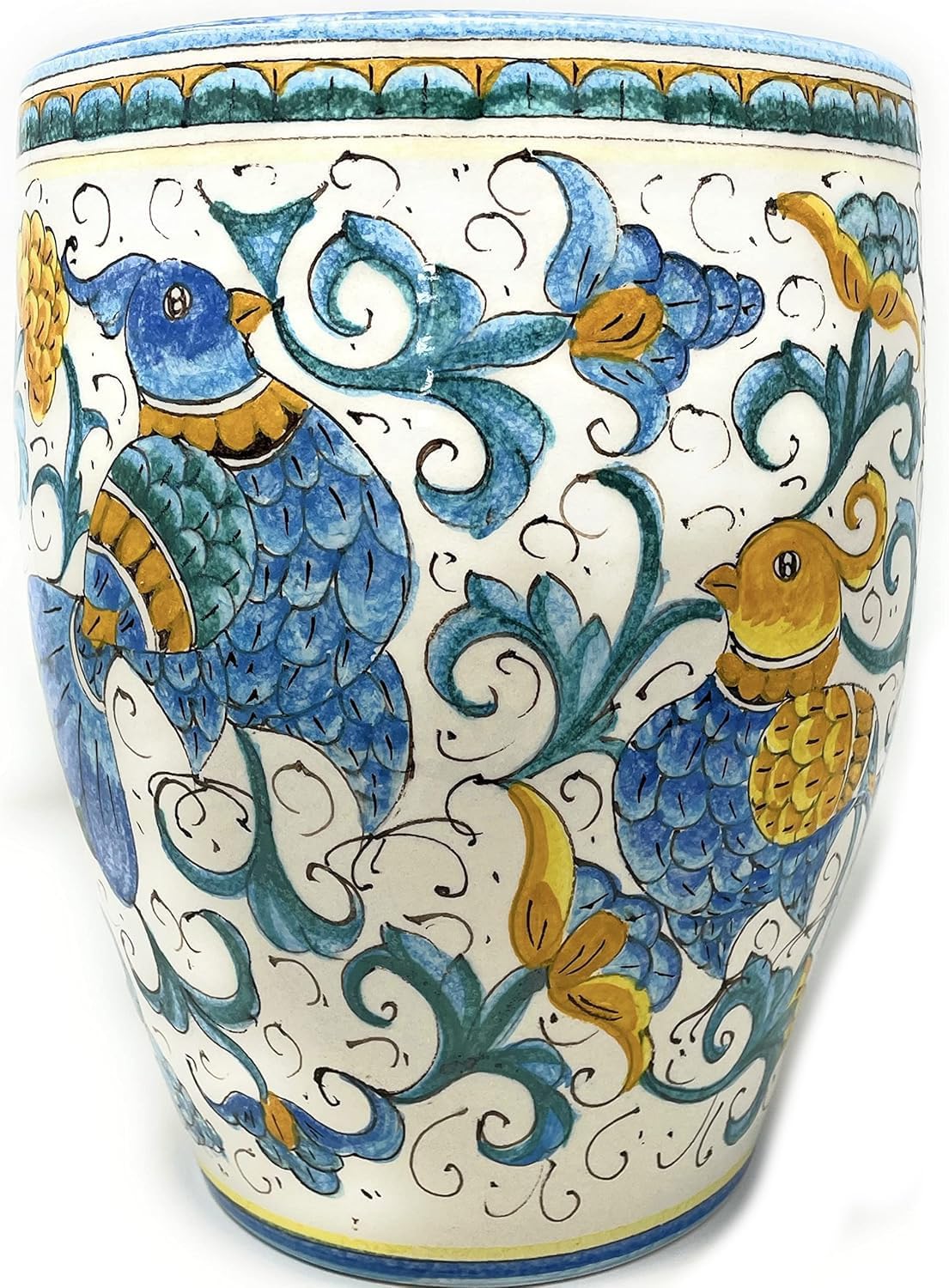 CERAMICHE D'ARTE PARRINI -Italian Ceramic Cachepot Vase Flowerpot Planter Art Pottery Indoor/Outdoor Hand Painted Pattern Birds Made in Italy Tuscan