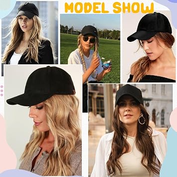 Baseball Hat Wig,Hat with Hair attached 24'' Adjustable Black Cap with Long Wavy Synthetic Hair Extensions for Women Girls(Ash Blonde Mix Bleach Blonde)