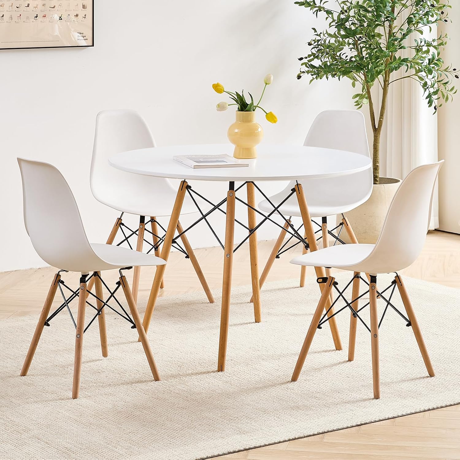 Amazon.com - iQunLeo 35.5" Round Dining Table Set for 4, 5-Piece Mid ...