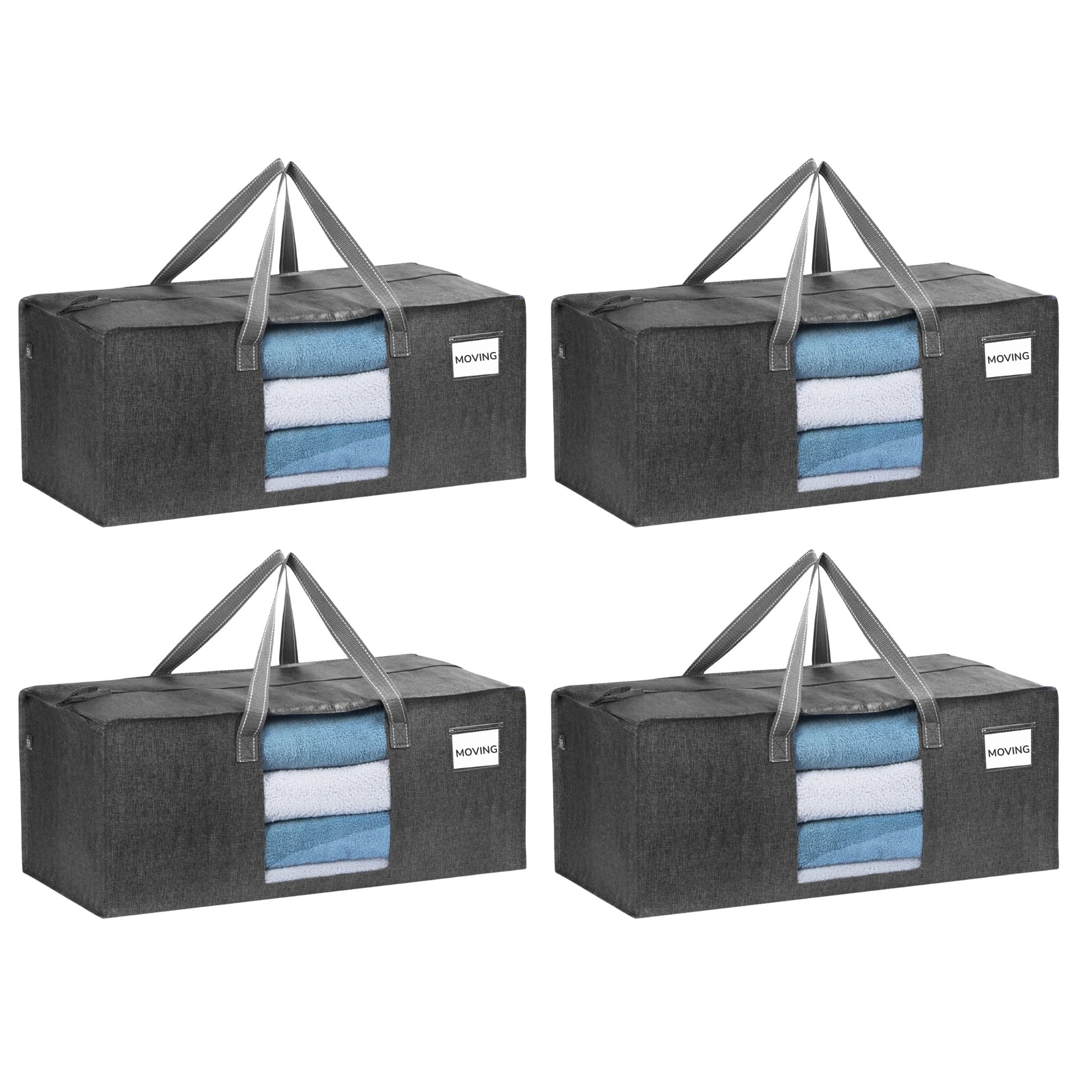 VENO Heavy Duty Moving Bags, Storage Bags, Clear Window, Gray, 4 Pack