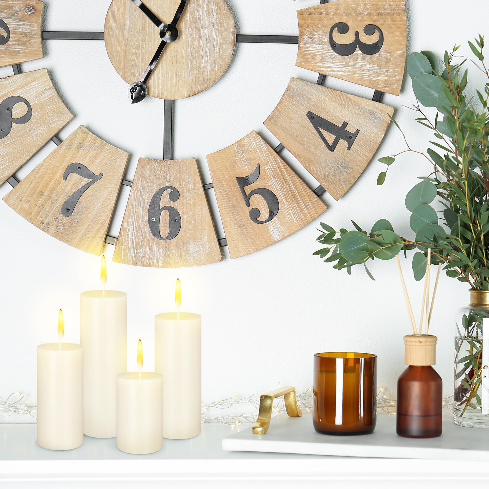 MTLEE Set di 36 candele cilindriche non profumate, lunghe 38 ore, candele antigoccia, per cena, di emergenza, matrimoni, spa, feste (beige, 4 misure)