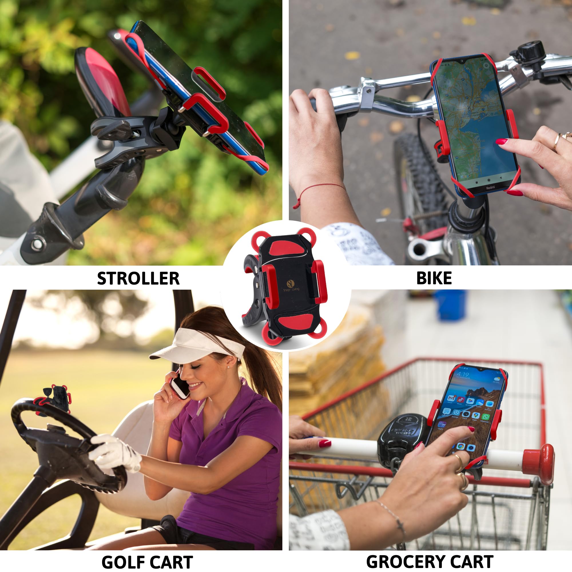 Soporte para teléfono para cochecito de bebé, carrito de la compra, carrito de golf, carrito de empuje, soporte para teléfono de bicicleta, para motocicleta, scooter, ATV, barco, bicicleta giratoria,