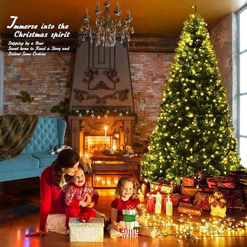 Miniatura 241 de Goplus - Árbol de Navidad artificial preiluminado de 9 pies, pino nevado articulado de PVC de alta calidad con base metálica y luces LED, decoración