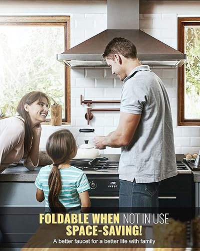 Miniatura 2 de WOWOW Grifo de llenado de ollas de oro rosa, grifo de estufa comercial de montaje en pared, grifo plegable de latón sobre la estufa, grifo de olla