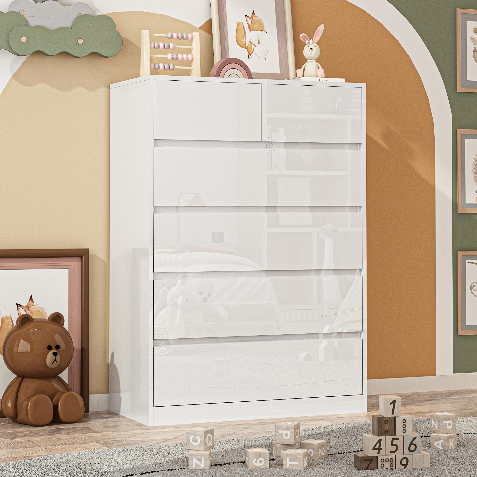 jiteentarou White Malm Dresser for Bedroom, 45