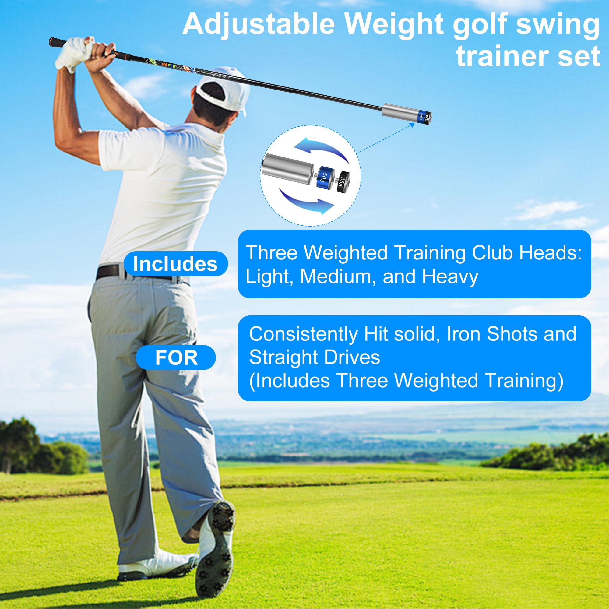 Asyxstar Golf Swing Trainer Golf Training Aid and Correction for Strength Speed, Golf Warm-up Stick Tempo Flexibility Training Club, with 3 Different Weights