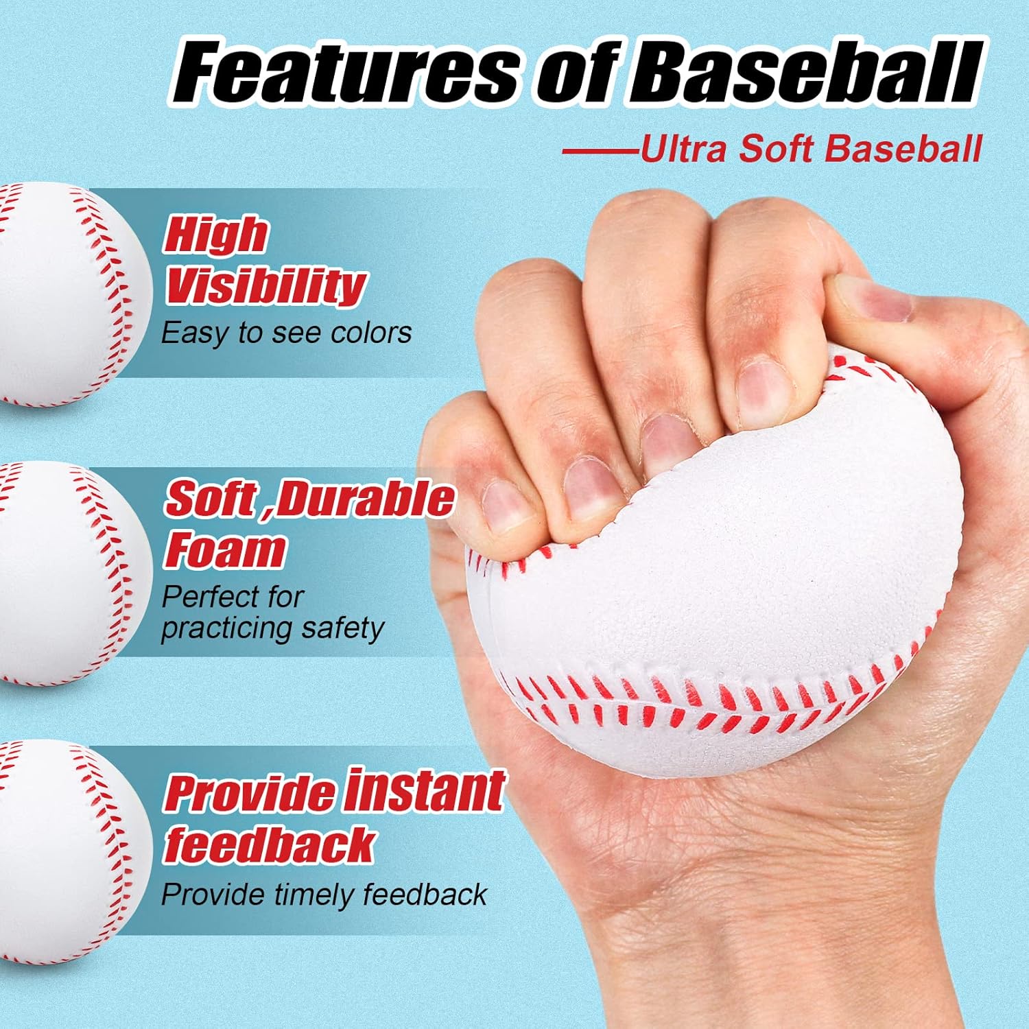 Foam Baseballs, 9 Inch Soft Baseballs Training Pitch Stress Ball with Drawstring Bag