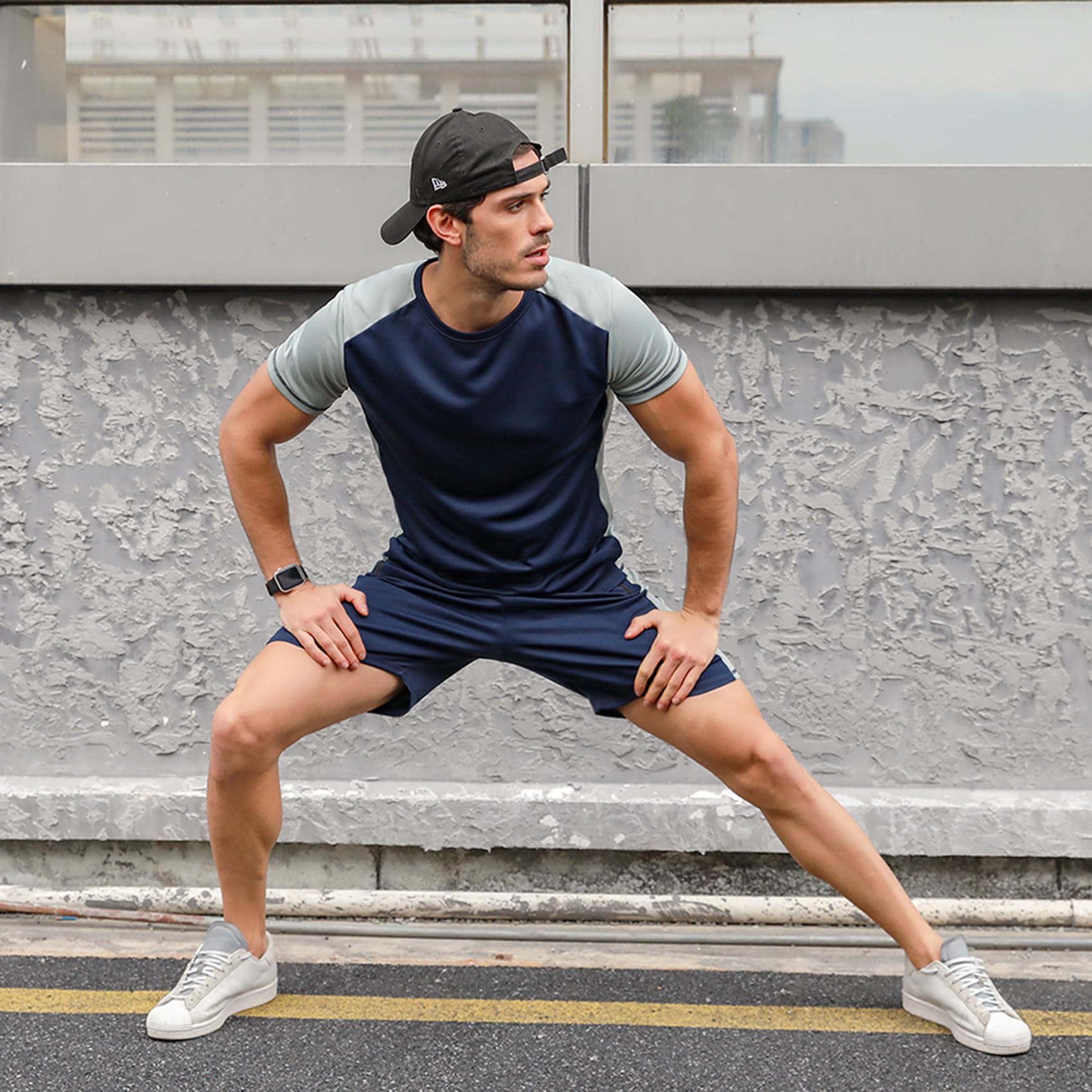 Wayleb Completi Sportivi Uomo Estivi Tuta Sportiva Uomo Tuta da Fitness Maniche Corte Pantaloncini Tuta da Ginnastica Uomo per Jogging Fitness, S-XXL