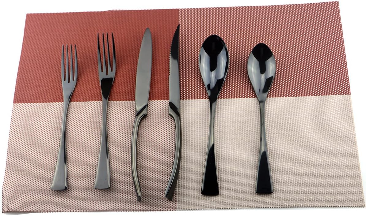 Stainless Steel Mirror Polished Black Flatware Set , Steak Knife Dinnerware Knife Fork Salad Fork Dessert Spoon 24-piece , Service for 4